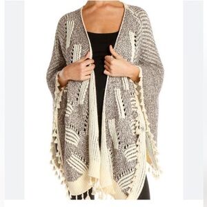 Anthropologie Knit Fringe Shawl Wrap One Size